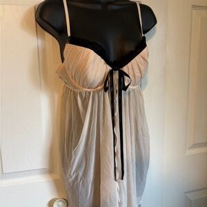 La Vie En Rose Cream and Black Sheer Babydoll Chemise
